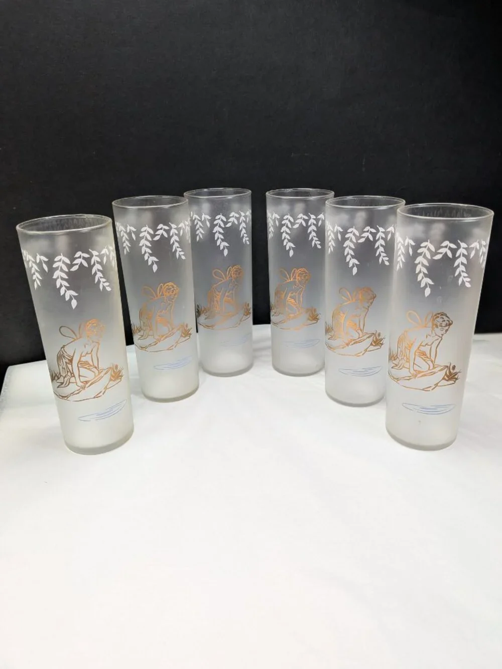 Vintage Libbey White Rock Psyche Fairy Glasses Set 6 Fairycore 50s